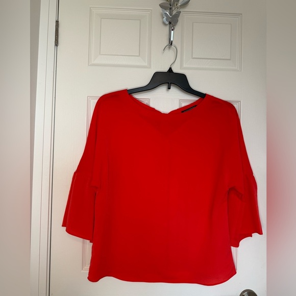 4/$20 Banana Republic Oversized Red Orange Flowy Bell Sleeve Blouse- size S- EUC - Picture 1 of 9
